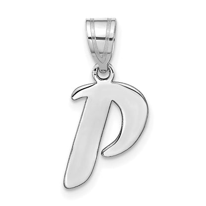 14k White Gold Polished Script Letter P Initial Pendant for Women