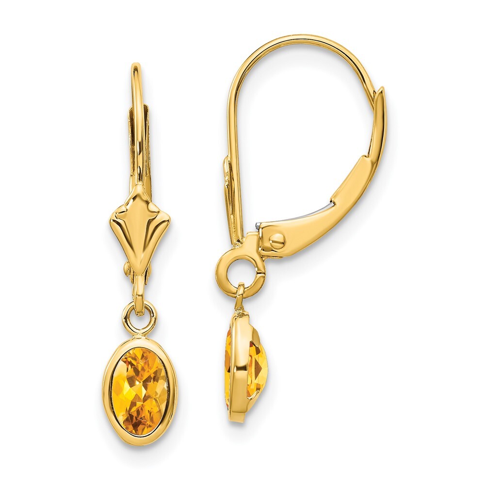 14k Yellow Gold 6x4 Oval Bezel November/Citrine Dangle Earrings Leverback