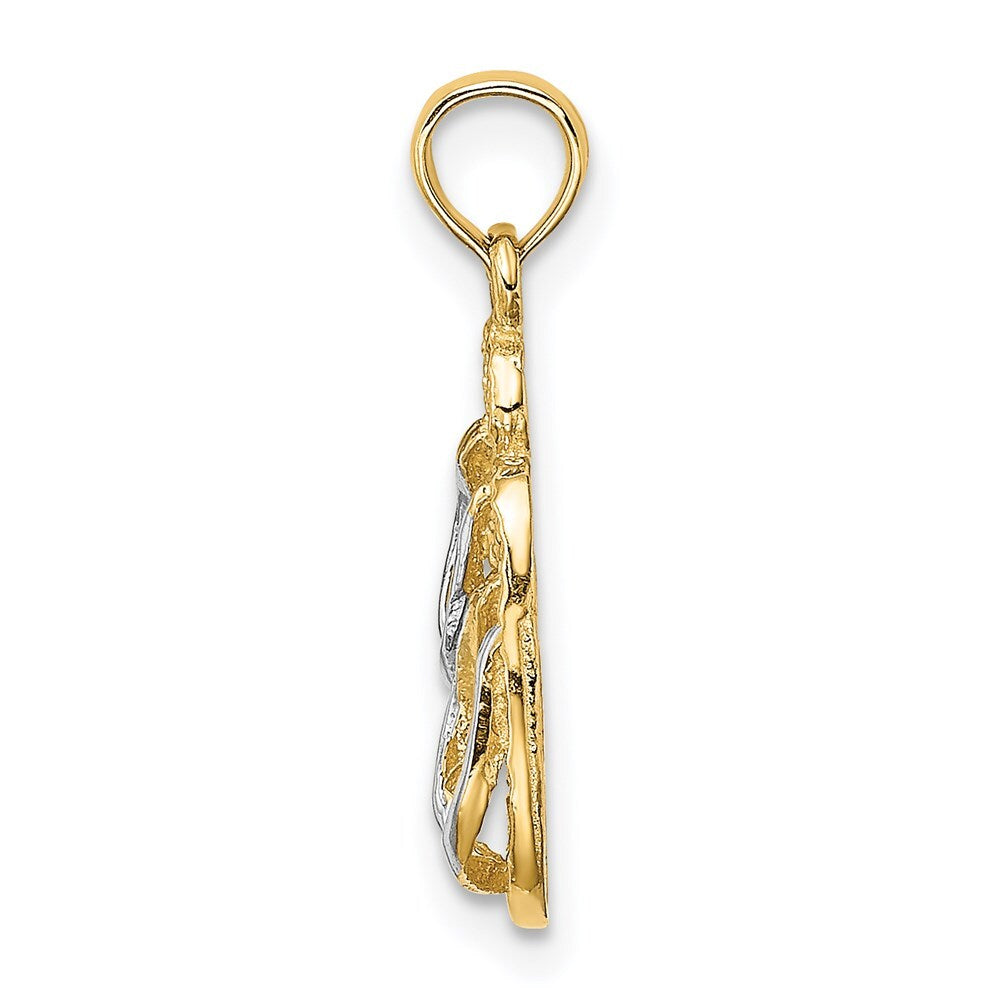 14k Yellow Gold White Rhodium 3D SANIBEL ISLAND Double Flip Flop Charm Pendant