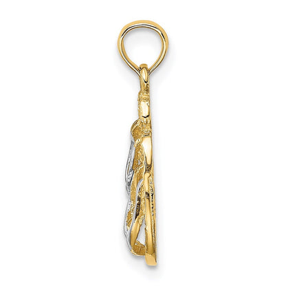 14k Yellow Gold White Rhodium 3D SANIBEL ISLAND Double Flip Flop Charm Pendant