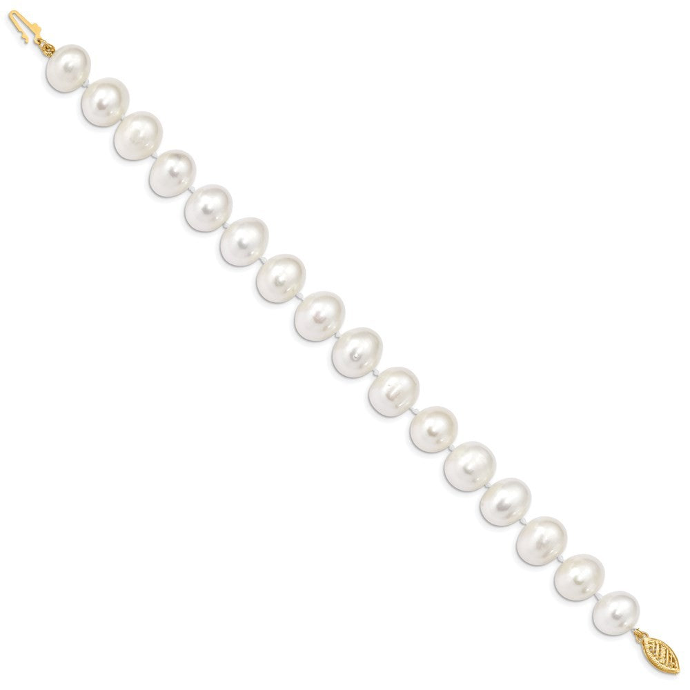 14k Yellow Gold 11-12mm White Round Freshwater Cultured Pearl 8.25" Bracelet