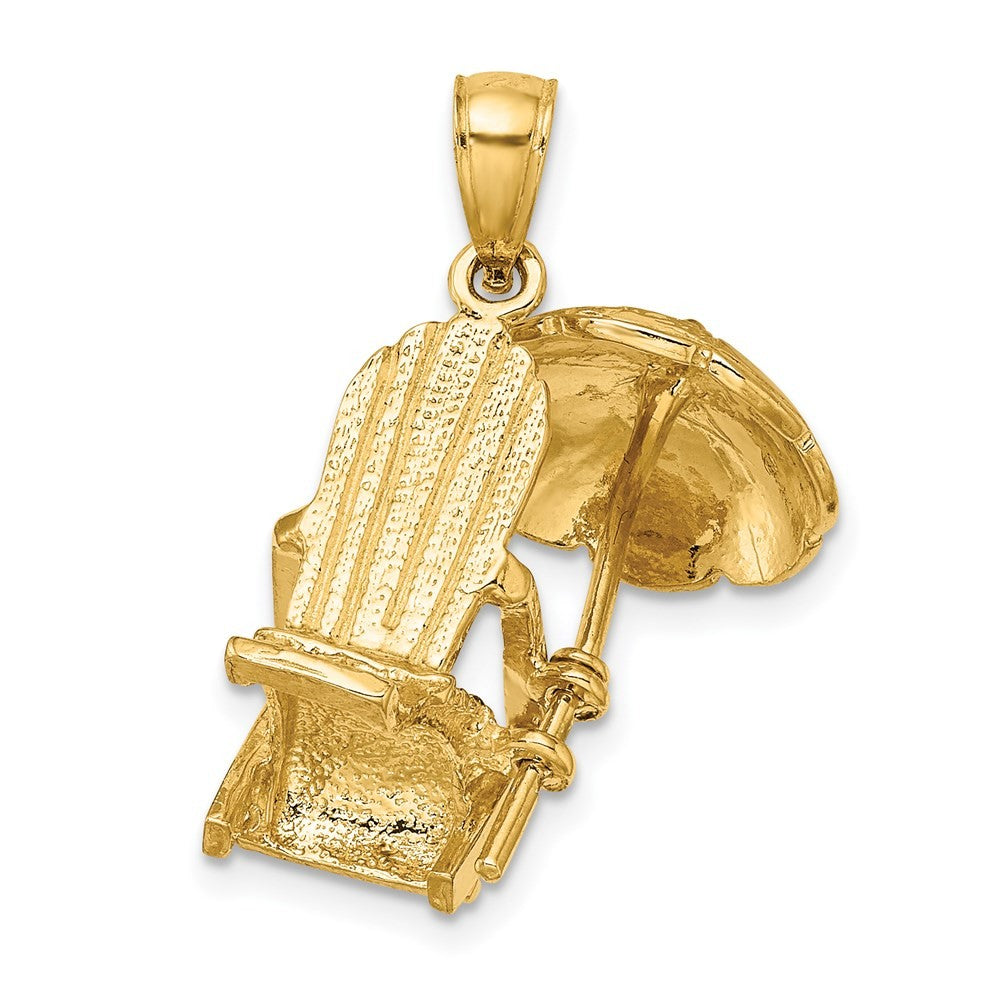 14k Yellow Gold 3-D Beach Chair w Umbrella Charm