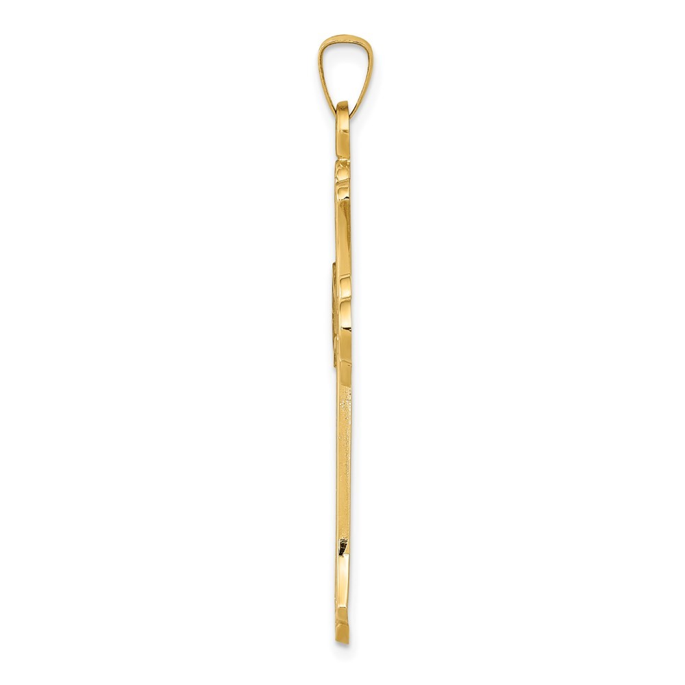 14k Yellow Gold Textured and Polished Fleur de lis Cross Pendant
