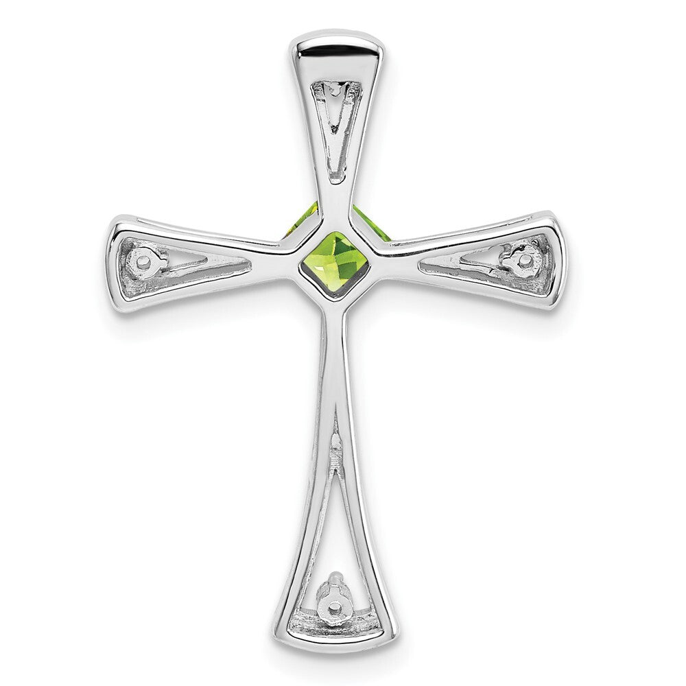 14k White Gold Peridot and Diamond Cross Chain Slide Pendant for Women