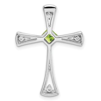 14k White Gold Peridot and Diamond Cross Chain Slide Pendant for Women