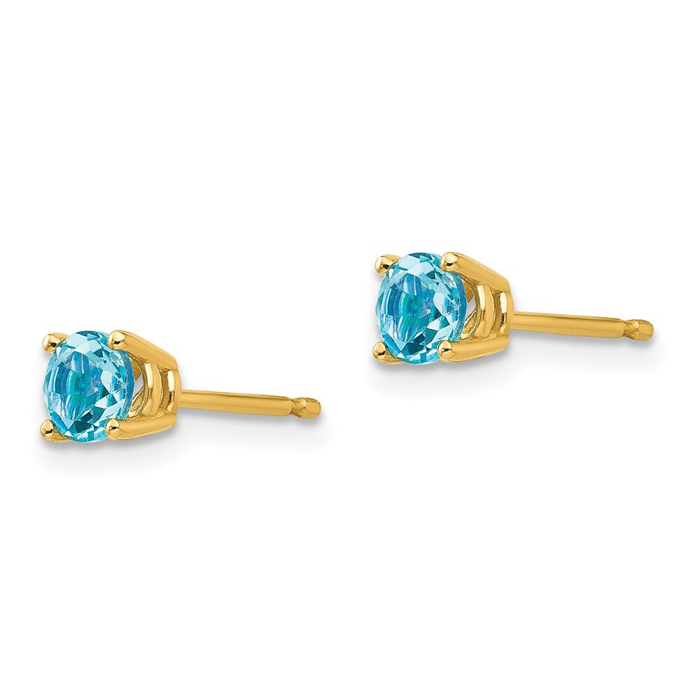 14k Yellow Gold 4mm Blue Topaz Stud Earrings Gift for Women