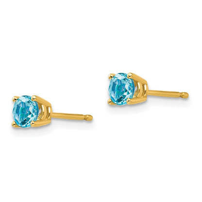 14k Yellow Gold 4mm Blue Topaz Stud Earrings Gift for Women