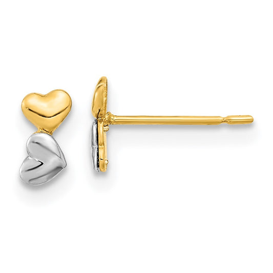14k Two-tone Gold Childrens Double Heart Earrings