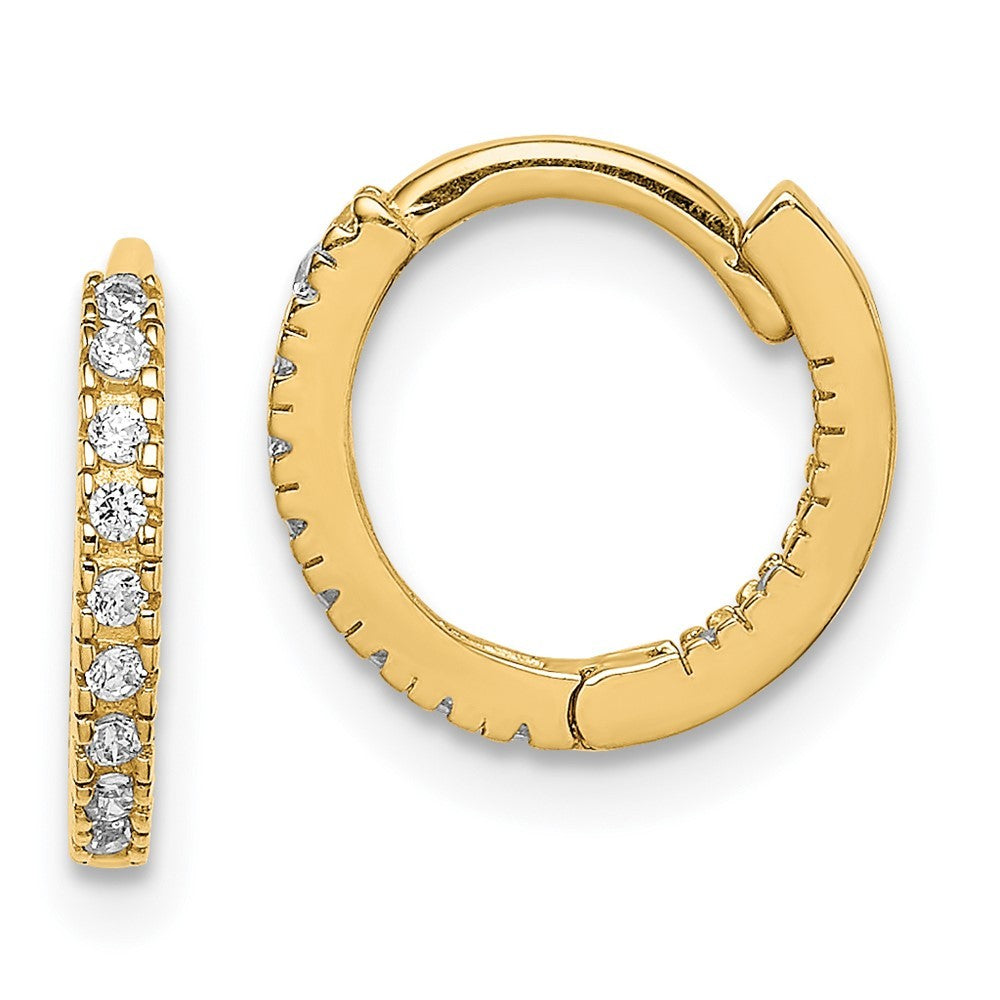 14k Yellow Gold CZ Hinged Hoop Earrings