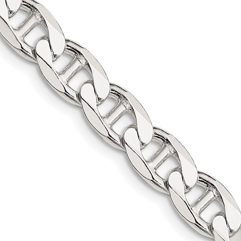 Sterling Silver 7.4mm Diamond-Cut Flat Anchor Curb Chain Necklace