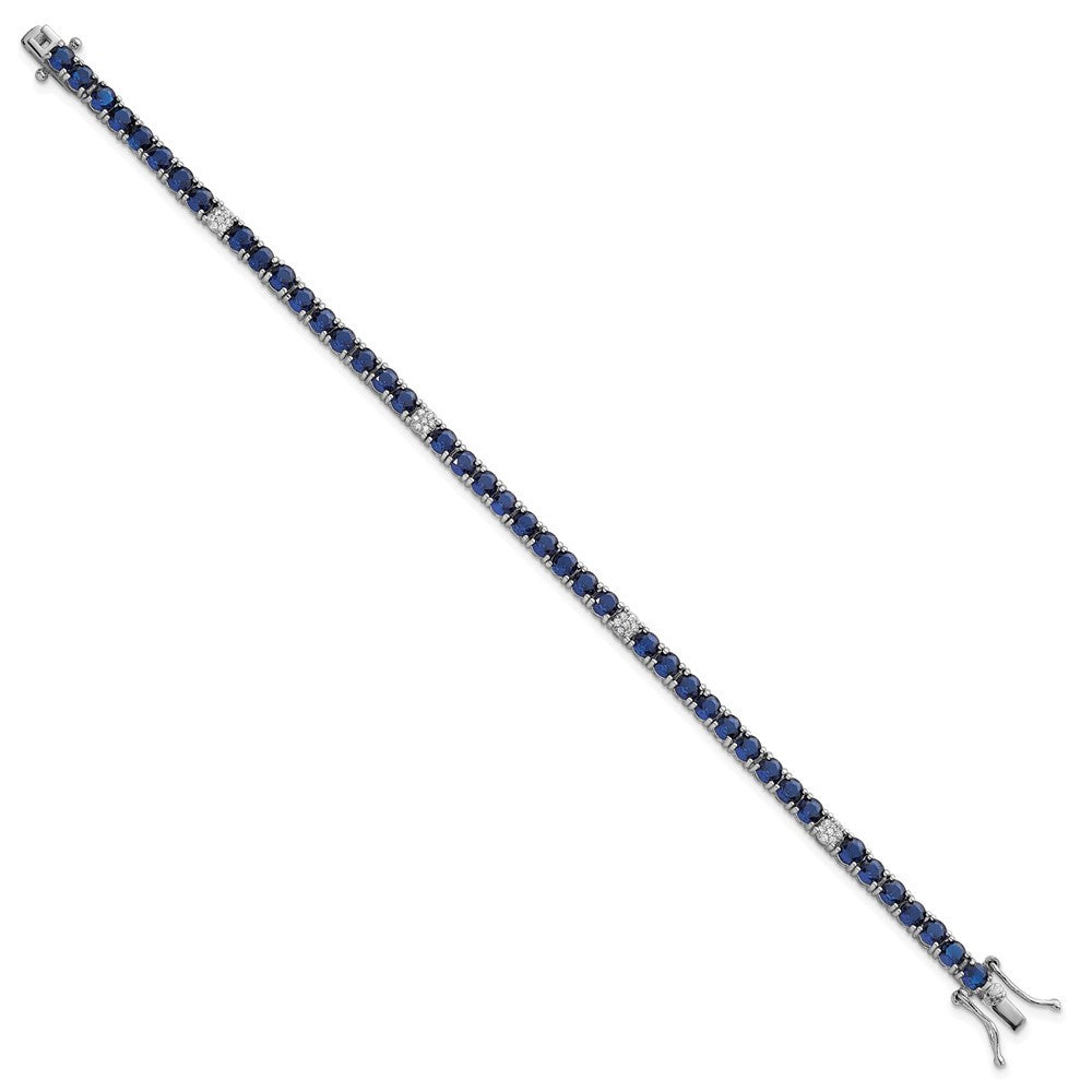Sterling Silver Rhodium-plated Polished Round Blue and White CZ 7 Inch Bracelet
