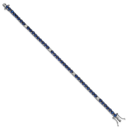 Sterling Silver Rhodium-plated Polished Round Blue and White CZ 7 Inch Bracelet