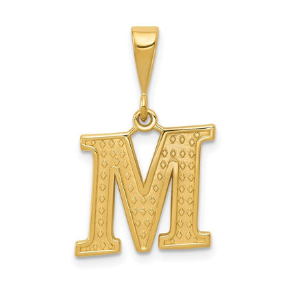 14k Yellow Gold Textured Initial M Charm Pendant for Women