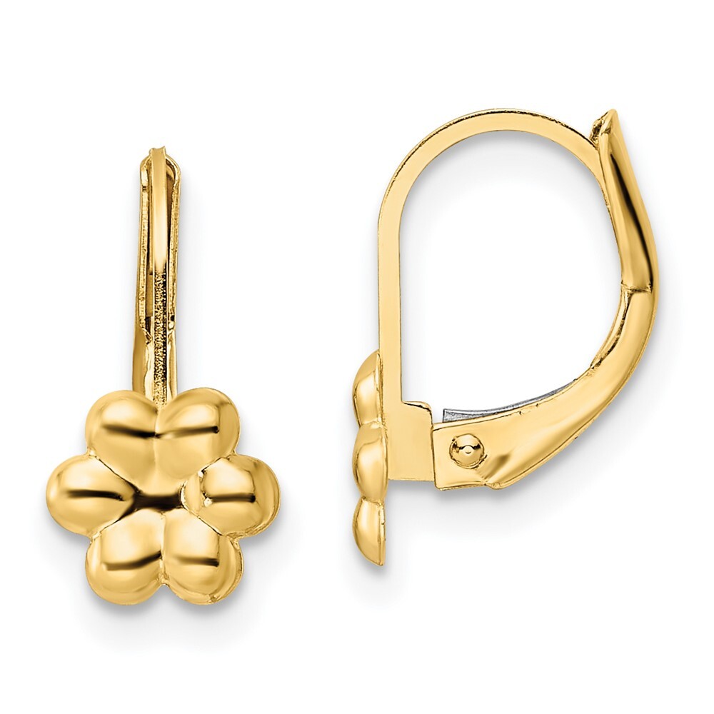 14k Yellow Gold Polished Flower Dangle Earrings Leverback Gift for Women