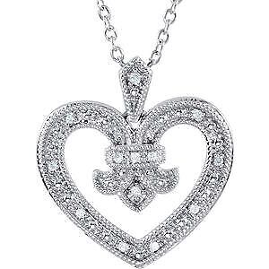 Sterling Silver .06 CTW Natural Diamond Heart 18" Necklace Gift for Women