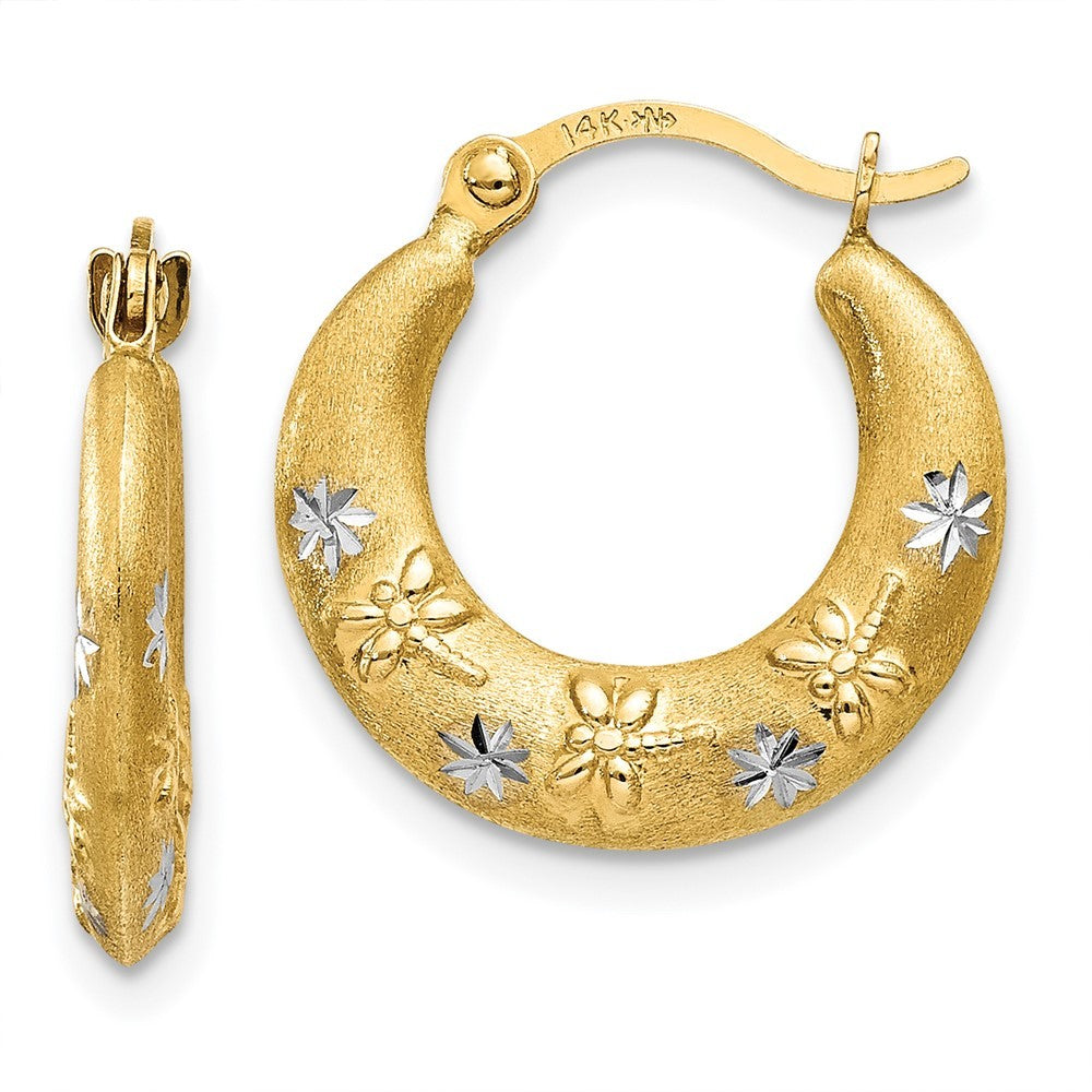 14k Yellow Gold & Rhodium Hoop Earrings