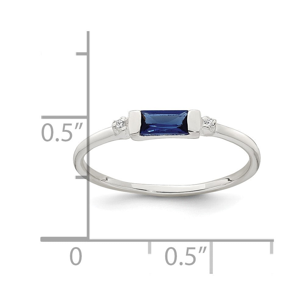 Sterling Silver Polished Blue and White Rectangular CZ Ring Size 8