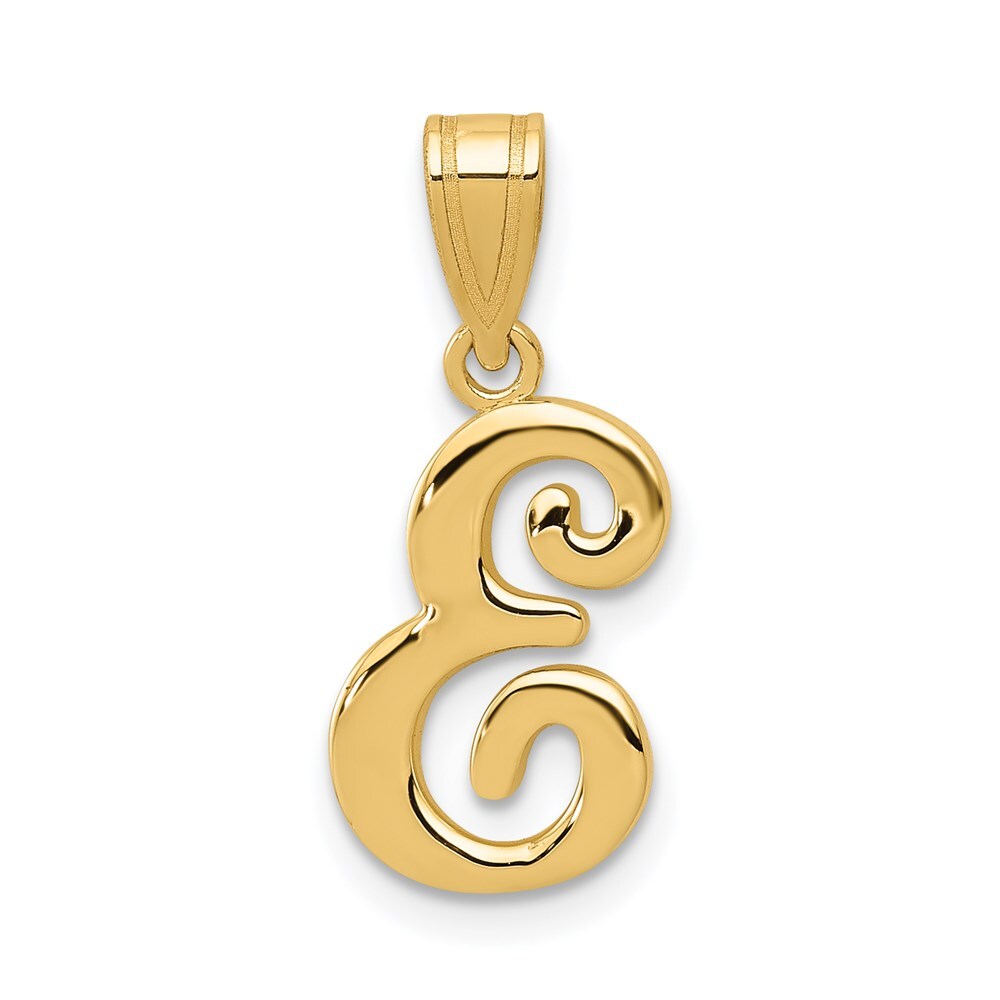 14k Yellow Gold Script Letter E Initial Pendant for Women