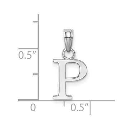 14k White Gold Polished Block Letter P Initial Pendant for Women