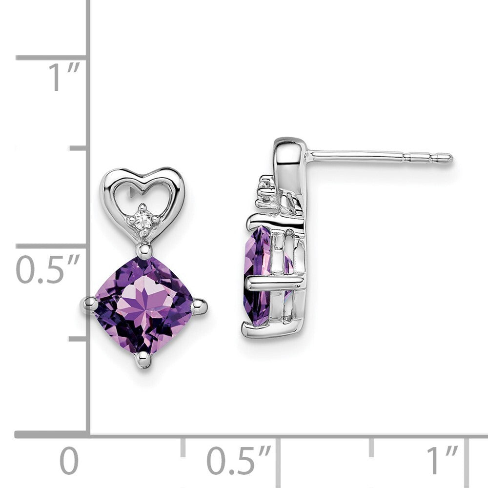 14k White Gold Amethyst and Diamond Heart Drop & Dangle Earrings