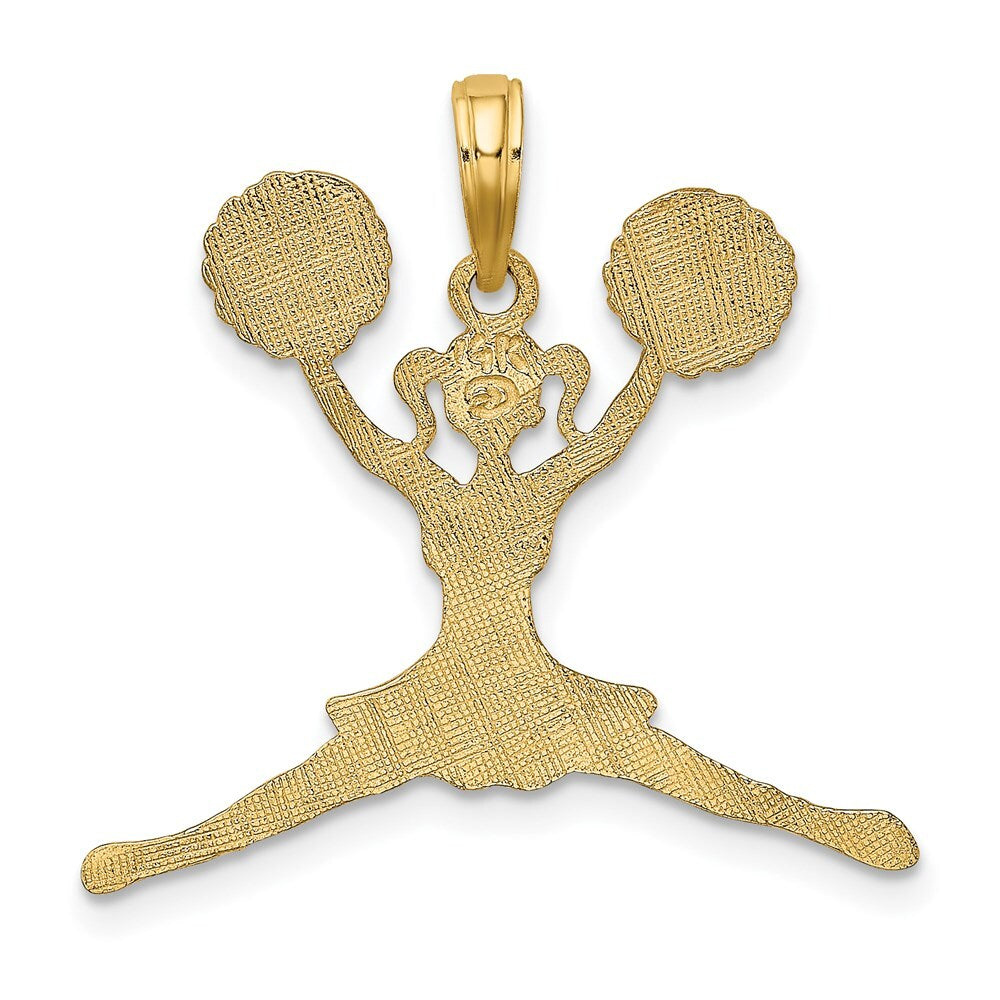 14k Yellow Gold Cheerleader Jumping with Pom-Poms Charm Pendant