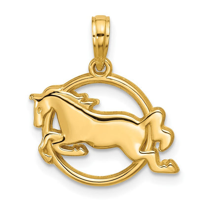 14k Yellow Gold Polished Mustang Pendant for Women