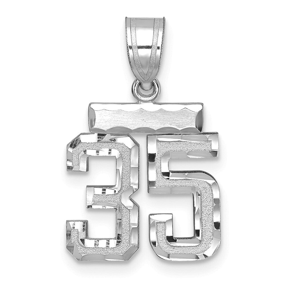 14k White Gold Small Brushed Diamond-cut Number 35 Charm Pendant for Women