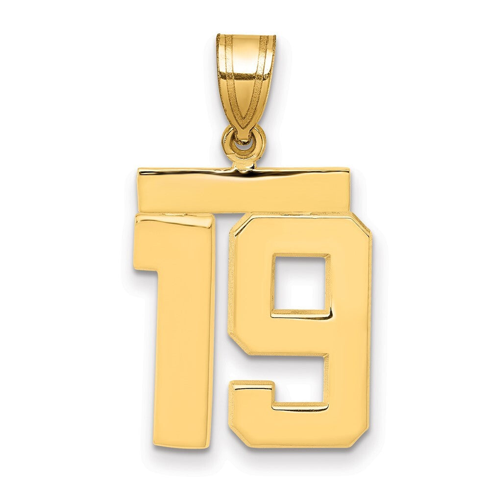 14k Yellow Gold Medium Polished Number 19 Charm Pendant for Women