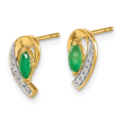14k Yellow Gold 1/20Ct Diamond and Emerald Drop & Dangle Earrings