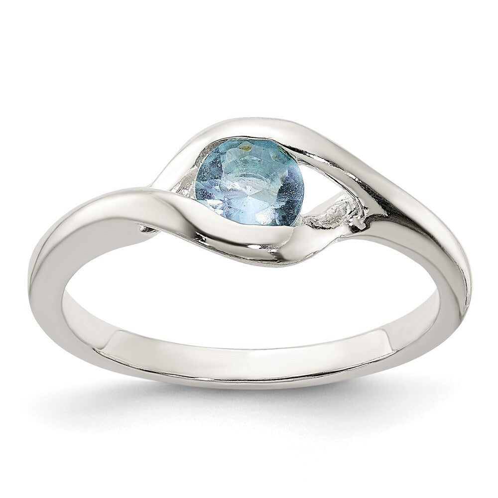 Sterling Silver Blue Glass Ring Size 8