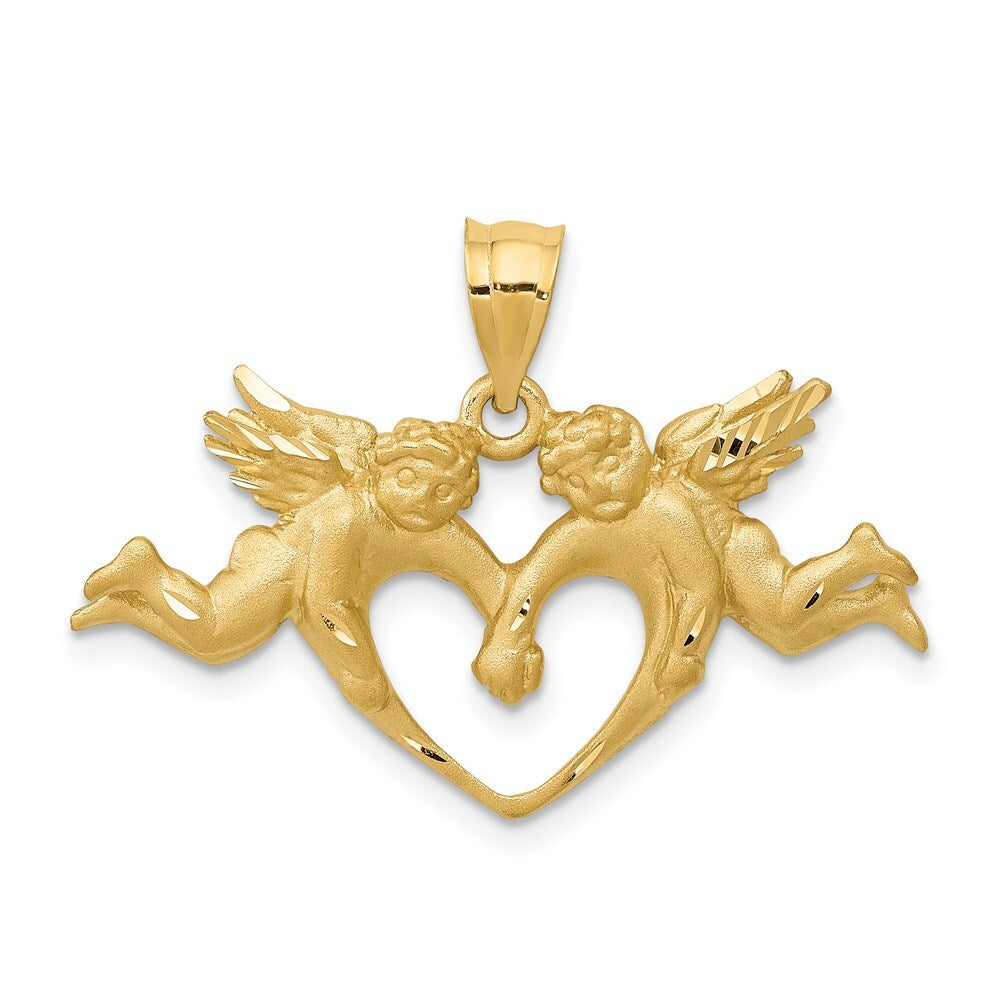 14k Yellow Gold Satin Angels Heart Pendant for Women