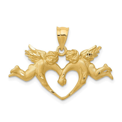 14k Yellow Gold Satin Angels Heart Pendant for Women