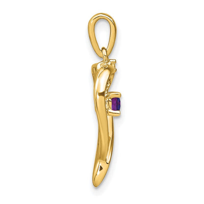 14k Yellow Gold Amethyst and Diamond Heart Pendant for Women