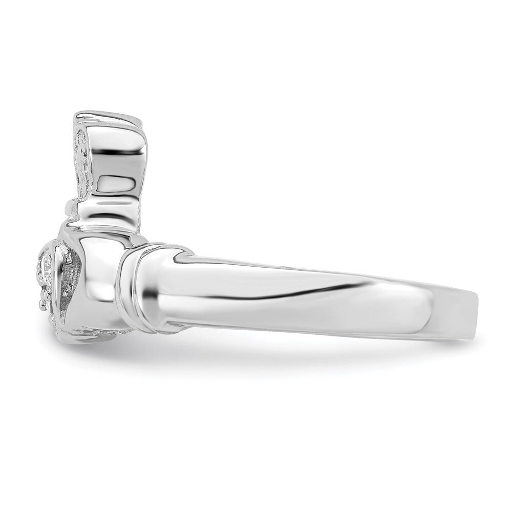 Sterling Silver Cubic Zirconia Rhodium-plated Claddagh Ring Size 7