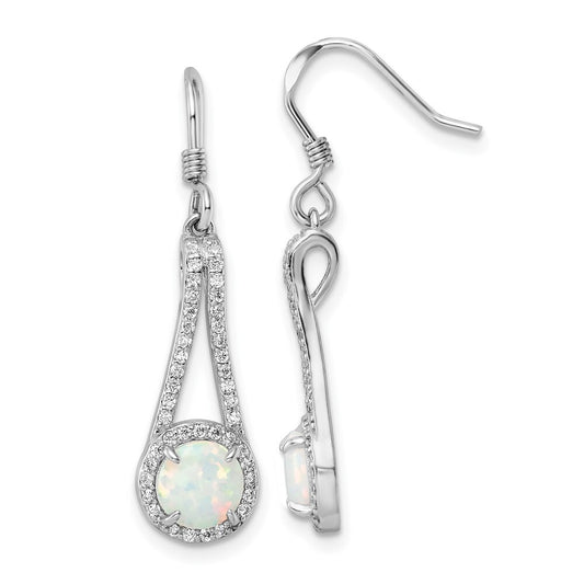 Sterling Silver Cubic Zirconia & White Created Opal Dangle Earrings