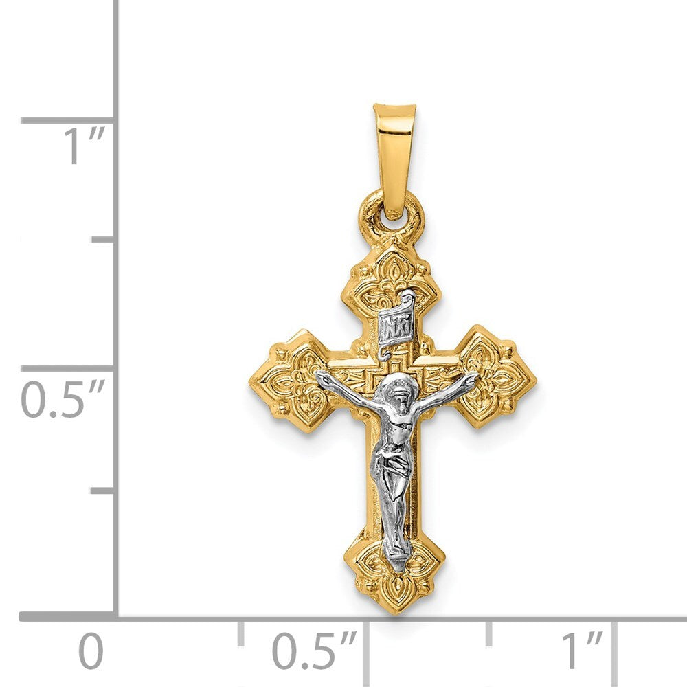 14k Two-tone Gold INRI Hollow Crucifix Pendant for Women