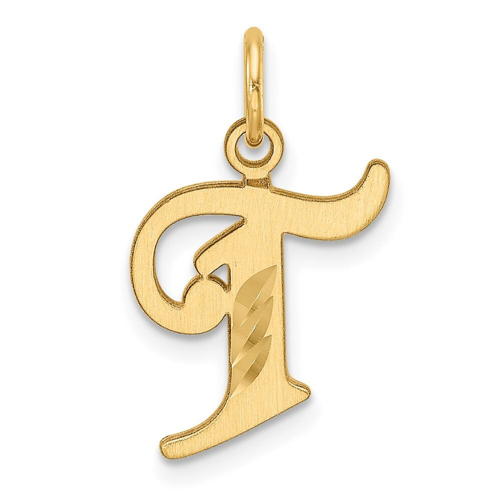 14k Yellow Gold Diamond-cut Letter T Initial Charm Pendant for Women