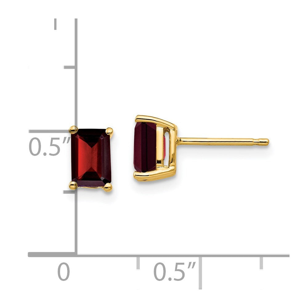 14k Yellow Gold 6x4mm Emerald Cut Garnet Stud Earrings Gift for Women