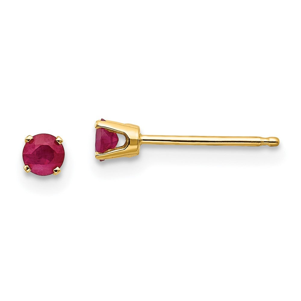 14k Yellow Gold 3mm July/Ruby Earrings
