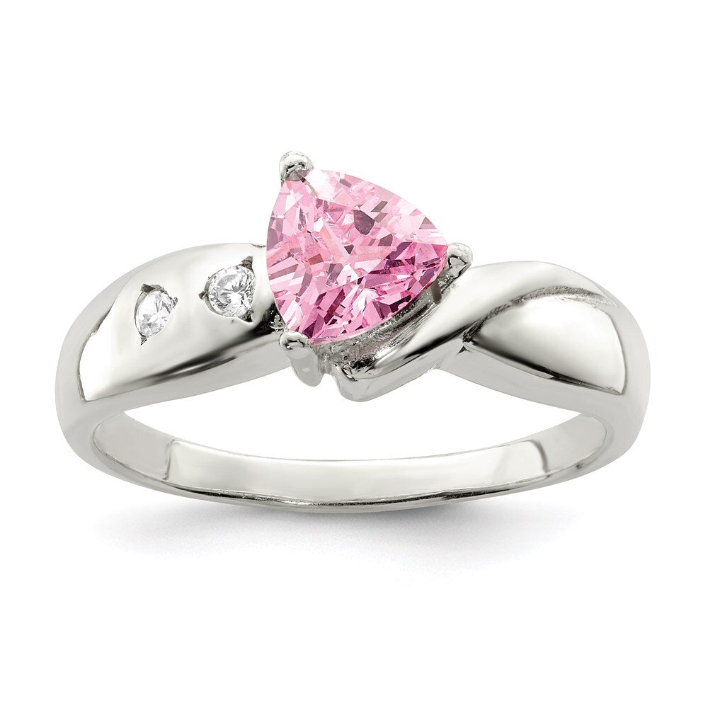 Sterling Silver Pink Trillion Cubic Zirconia Ring Size 6