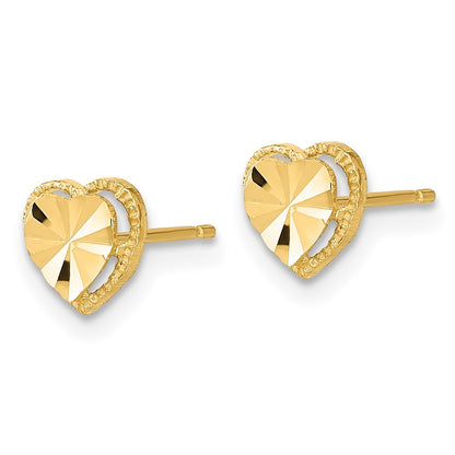 14k Yellow Gold Polished Diamond-cut Heart Earrings