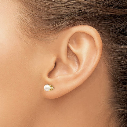 14k Yellow Gold 4.5mm Round June/FW Cultured Pearl Stud Earrings Gift for Women
