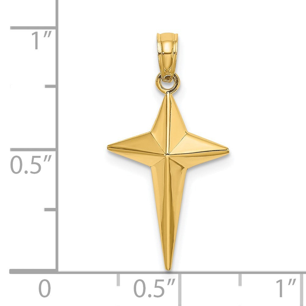 14k Yellow Gold 2-D Polished Triangle Tipped Cross Charm Pendant for Women