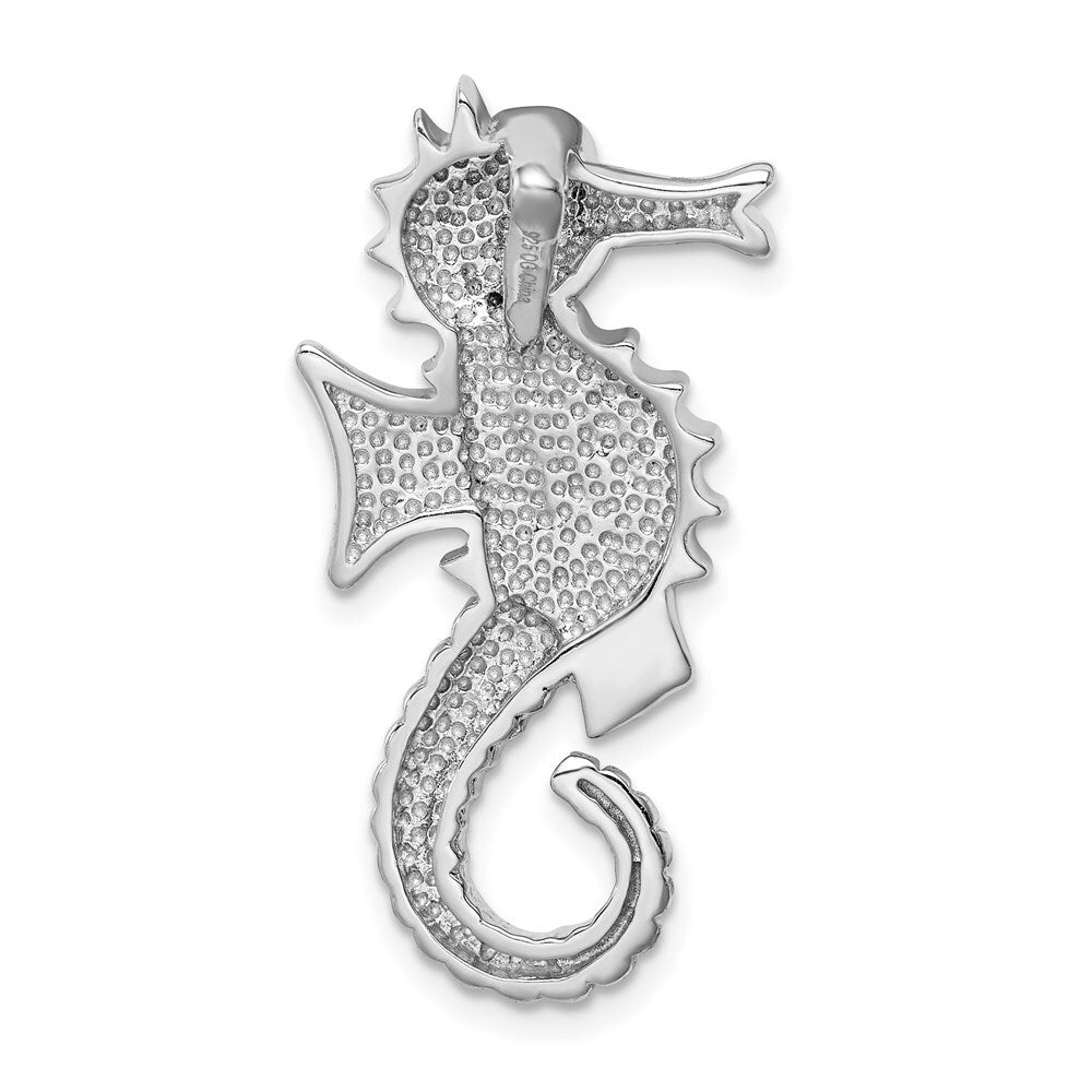 Sterling Silver Polished Created Opal and Cubic Zirconia Seahorse Chain Slide