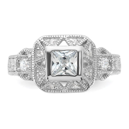 Sterling Silver Rhodium-plated Cubic Zirconia Antique Style Ring Size 7