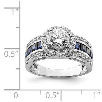 Sterling Silver Rhodium-plated CZ and Lab Created Sapphire Ring