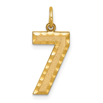14k Yellow Gold Large Brushed Diamond-cut Number 7 Charm Pendant for Women