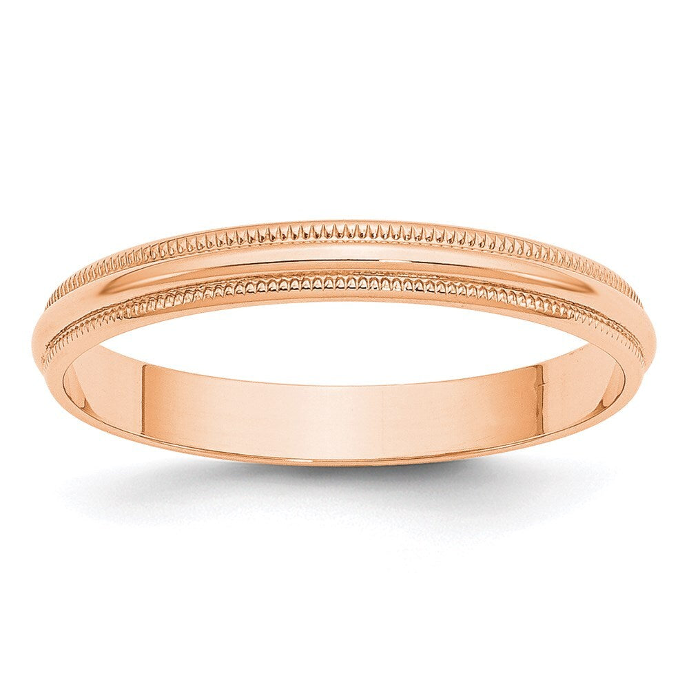 14k Rose Gold 3mm Lightweight Milgrain Half Round Wedding Band Size 7