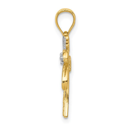 14k Yellow Gold w/Rhodium Palm Tree Pendant