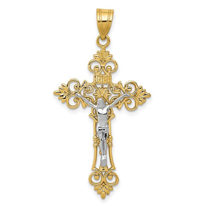 14k Two-tone Gold Large Lacy-Edge Inri Crucifix Pendant for Women